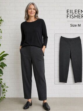 Eileen Fisher dark gray minimalist casual women wide leg Trousers/size M